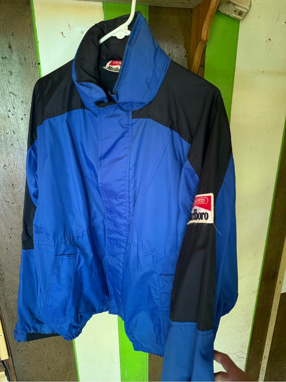 Vintage L/XL Marlboro Blue and Black Men's Windbreaker Jacket